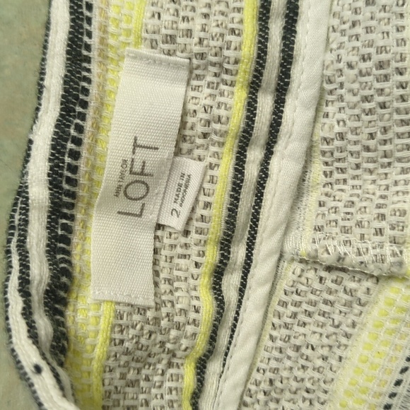 LOFT Yellow Striped Textured Linen Blend Riviera Short - Picture 3 of 5